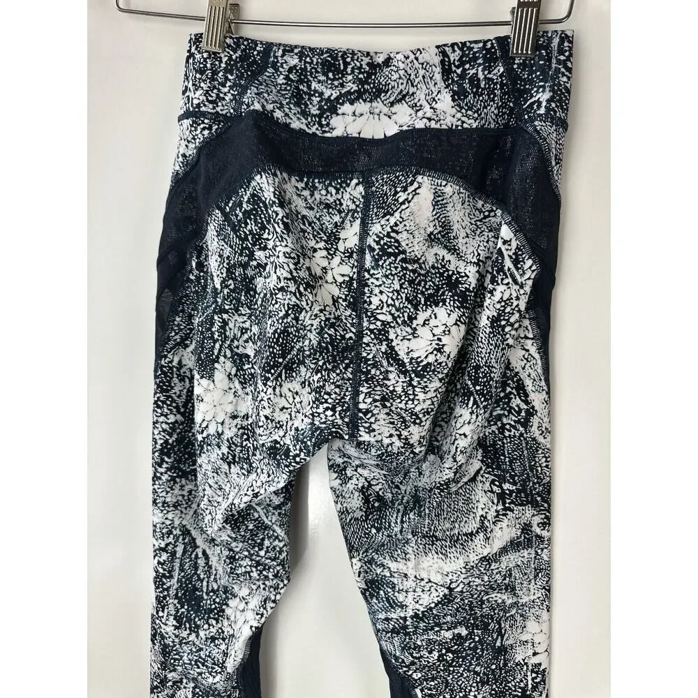 Lululemon Never Still Crop 21" Leggings Wildwood White Nocturnal Teal Mesh Sz 6 - Picture 8 of 12